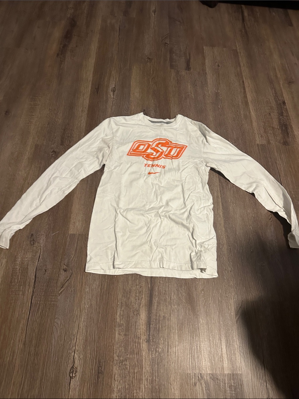 Nike White Long-Sleeve Crew with Orange OSU Tennis Logo